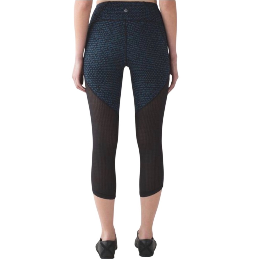 lululemon athletica deep breath Cropped Mesh-Panel Leggings Black Blue wave Sm 4